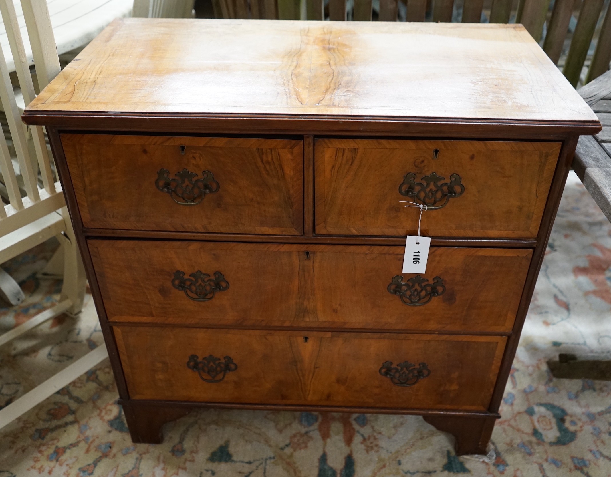 A small George II style walnut chest, width 76cm, depth 41cm, height 76cm